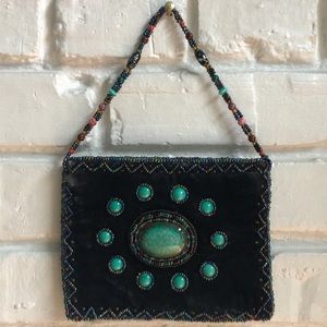 Green Silk Velvet Beaded Purse